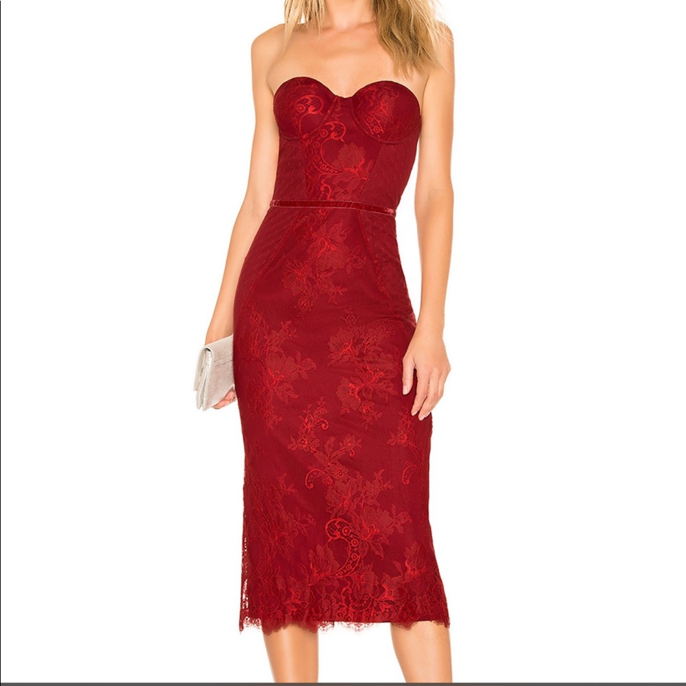 NWT Lovers + Friends Tinley Red Lace Midi Dress